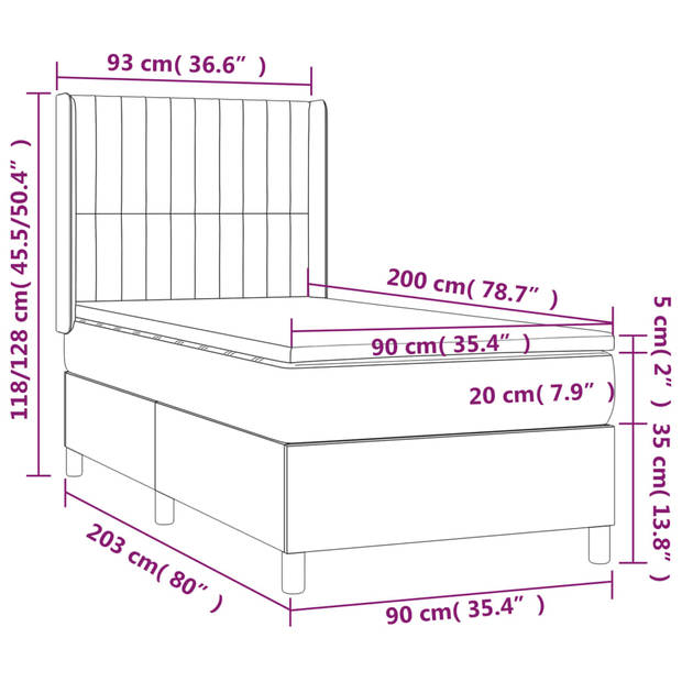 vidaXL Boxspring met matras stof zwart 90x200 cm