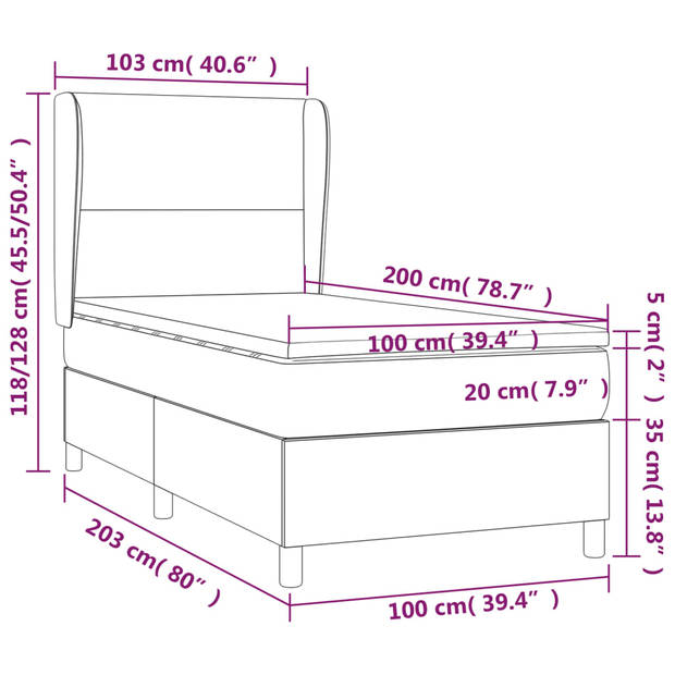 vidaXL Boxspring met matras stof taupe 100x200 cm