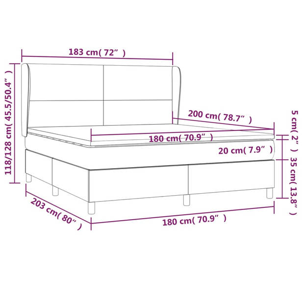 vidaXL Boxspring met matras kunstleer grijs 180x200 cm