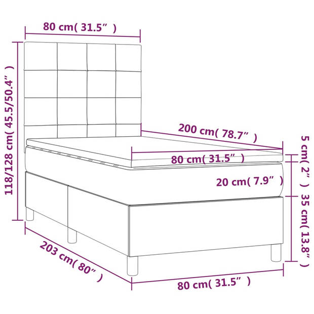 The Living Store Boxspring Bed - Fluweel - 203x80x118/128 cm - Verstelbaar hoofdbordUSB-aansluiting - Pocketvering
