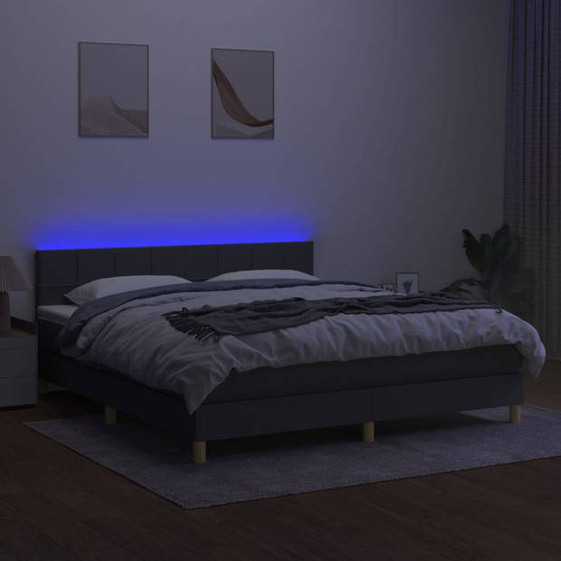 The Living Store Boxspring met matras en LED stof donkergrijs 160x200 cm - Bed