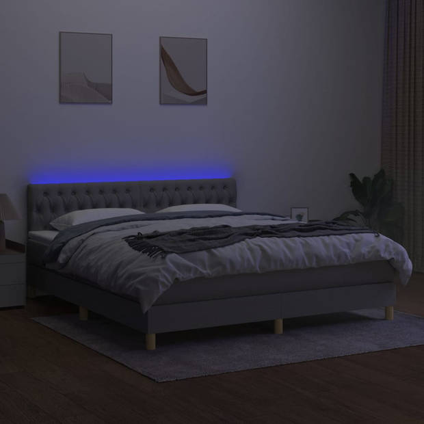The Living Store Bed LED Boxspring - 160 x 200 cm - Lichtgrijs - Inclusief Matras en Topmatras