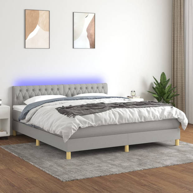 The Living Store Bed LED Boxspring - 160 x 200 cm - Lichtgrijs - Inclusief Matras en Topmatras