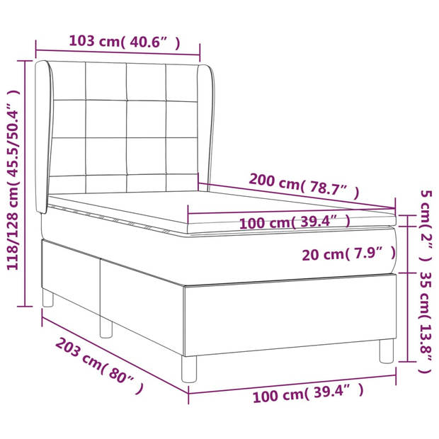 vidaXL Boxspring met matras stof donkerbruin 100x200 cm