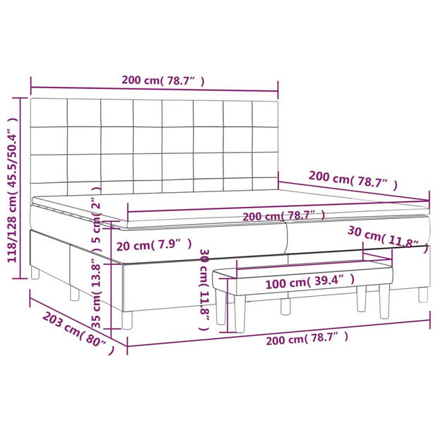 vidaXL Boxspring met matras stof zwart 200x200 cm