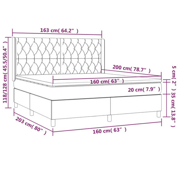 vidaXL Boxspring met matras en LED stof taupe 160x200 cm