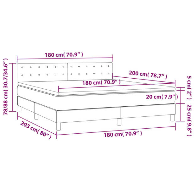 vidaXL Boxspring met matras en LED fluweel donkergrijs 180x200 cm