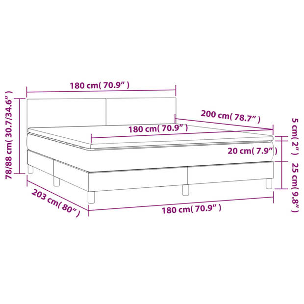 vidaXL Boxspring met matras en LED stof taupe 180x200 cm