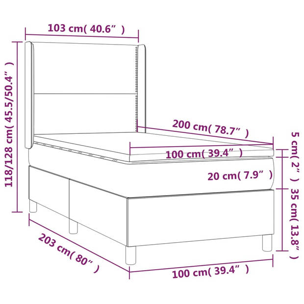 vidaXL Boxspring met matras stof donkerbruin 100x200 cm