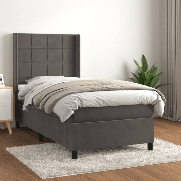 The Living Store Boxspringbed - Classic Collection - Bed - 203x93x118/128 cm - Donkergrijs Fluweel