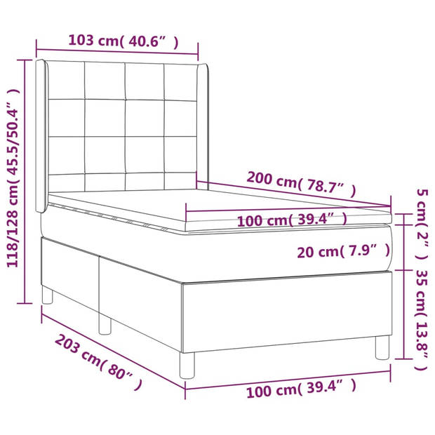 vidaXL Boxspring met matras stof donkerbruin 100x200 cm