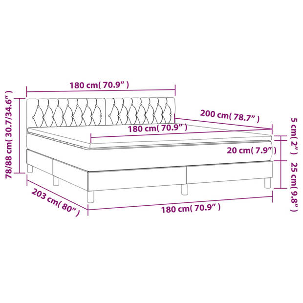 vidaXL Boxspring met matras en LED stof taupe 180x200 cm