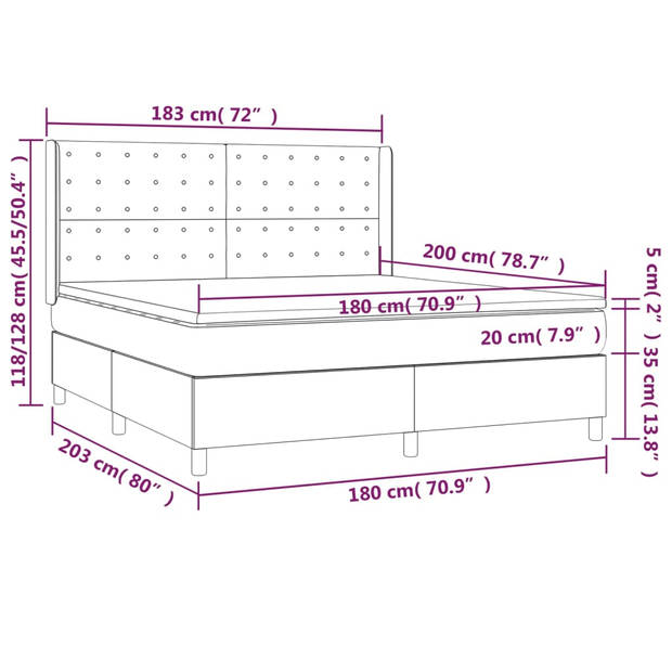 vidaXL Boxspring met matras en LED stof crèmekleurig 180x200 cm