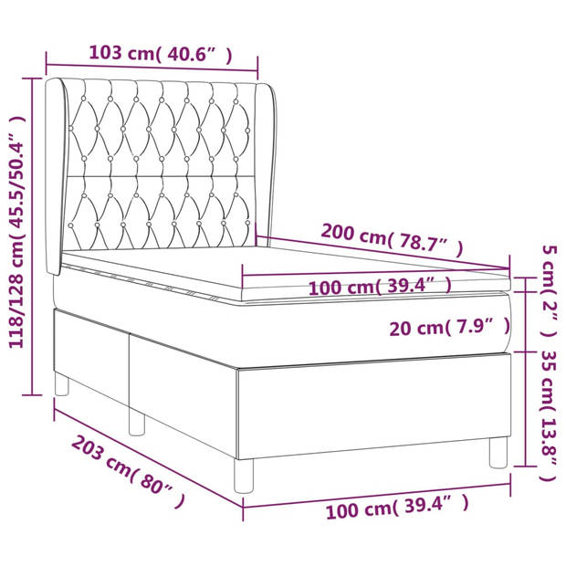 vidaXL Boxspring met matras stof donkerbruin 100x200 cm