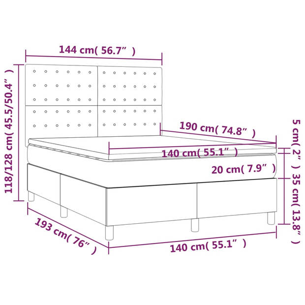 vidaXL Boxspring met matras en LED stof zwart 140x190 cm