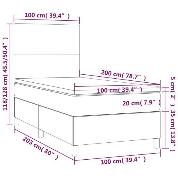 vidaXL Boxspring met matras stof donkergrijs 100x200 cm