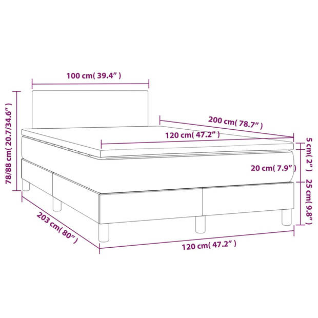 vidaXL Boxspring met matras stof donkergrijs 120x200 cm