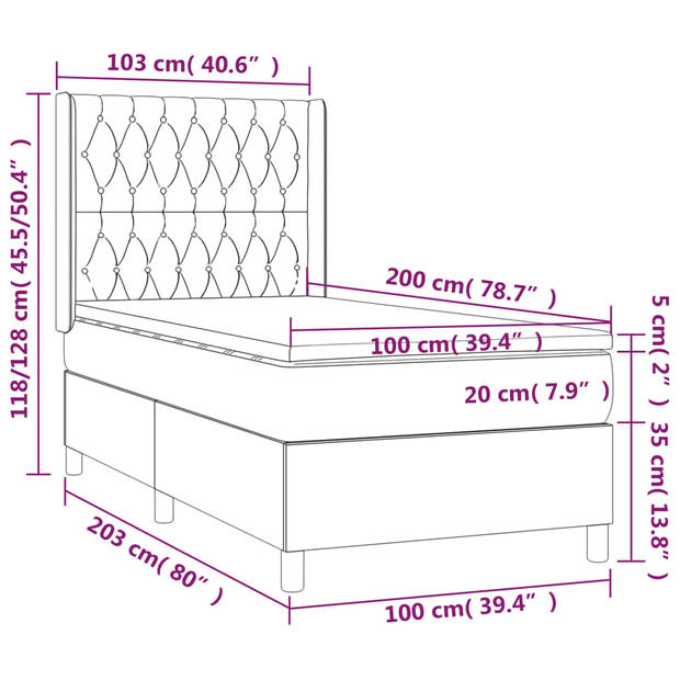 vidaXL Boxspring met matras en LED stof donkerbruin 100x200 cm