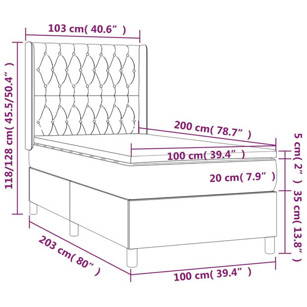 vidaXL Boxspring met matras stof donkerbruin 100x200 cm