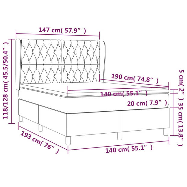 vidaXL Boxspring met matras stof zwart 140x190 cm