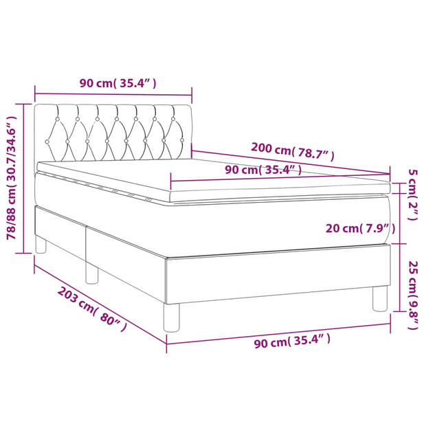 vidaXL Boxspring met matras fluweel donkerblauw 90x200 cm