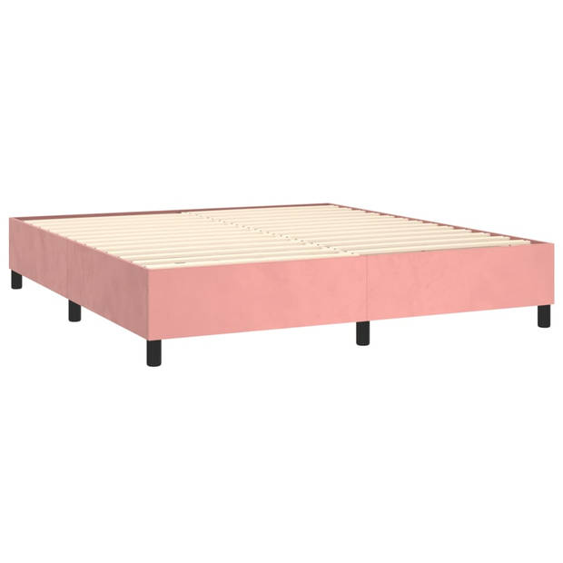 vidaXL Boxspring met matras en LED fluweel roze 180x200 cm