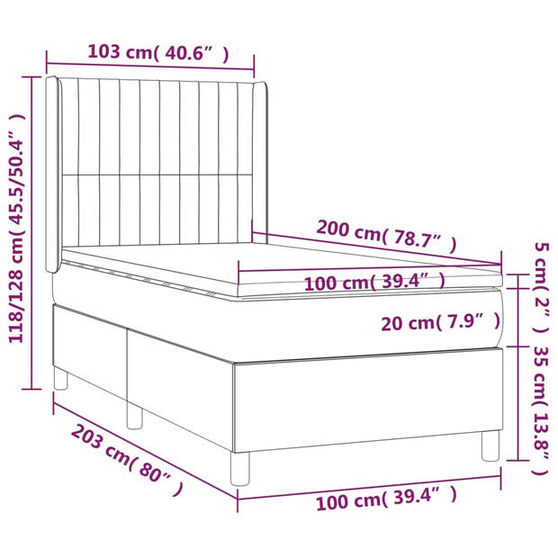 vidaXL Boxspring met matras en LED stof donkerbruin 100x200 cm