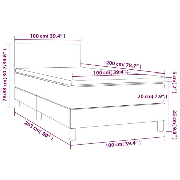 vidaXL Boxspring met matras stof donkergrijs 100x200 cm