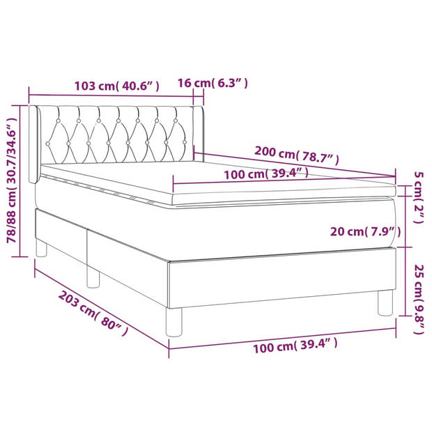 vidaXL Boxspring met matras fluweel zwart 100x200 cm