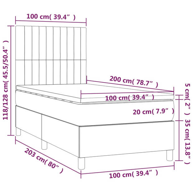 vidaXL Boxspring met matras en LED stof donkerbruin 100x200 cm