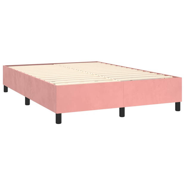 vidaXL Boxspring met matras fluweel roze 140x200 cm