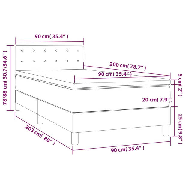 vidaXL Boxspring met matras en LED stof taupe 80x200 cm