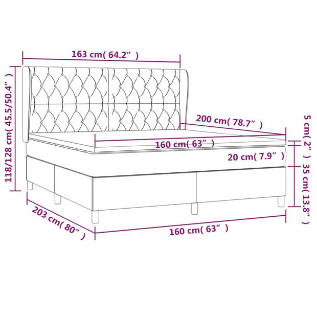 vidaXL Boxspring met matras stof taupe 160x200 cm