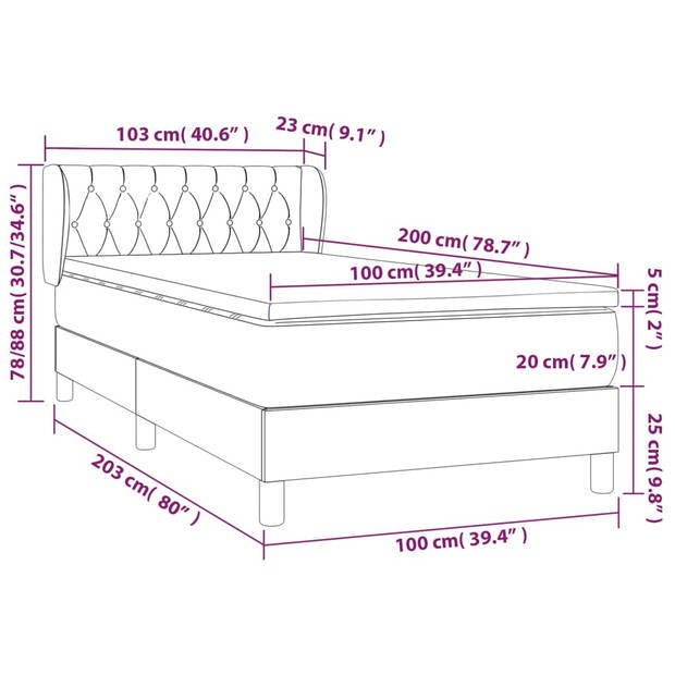 vidaXL Boxspring met matras fluweel donkergroen 100x200 cm