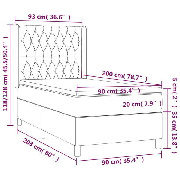 vidaXL Boxspring met matras en LED fluweel donkerblauw 90x200 cm