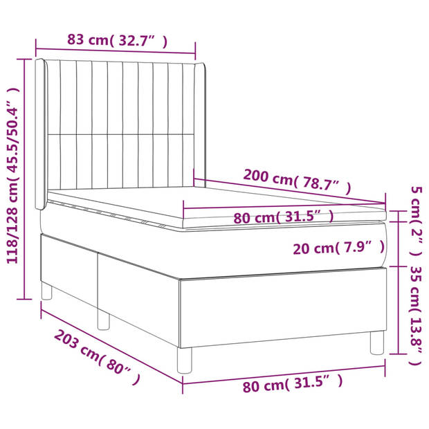 vidaXL Boxspring met matras fluweel donkerblauw 80x200 cm