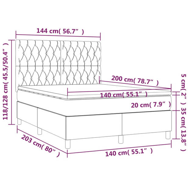 vidaXL Boxspring met matras stof taupe 140x200 cm