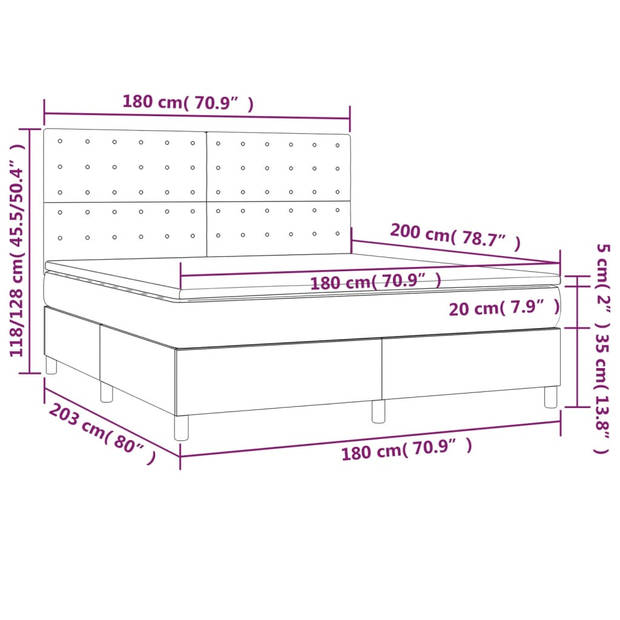 vidaXL Boxspring met matras en LED fluweel donkerblauw 180x200 cm