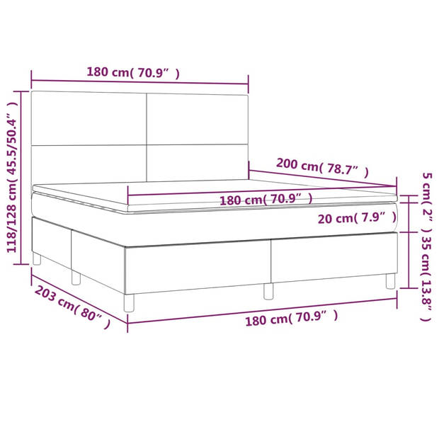 vidaXL Boxspring met matras kunstleer grijs 180x200 cm