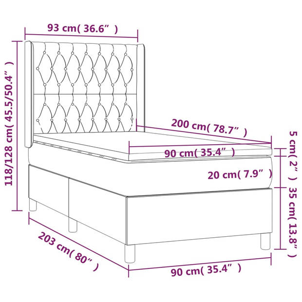 vidaXL Boxspring met matras fluweel donkerblauw 90x200 cm