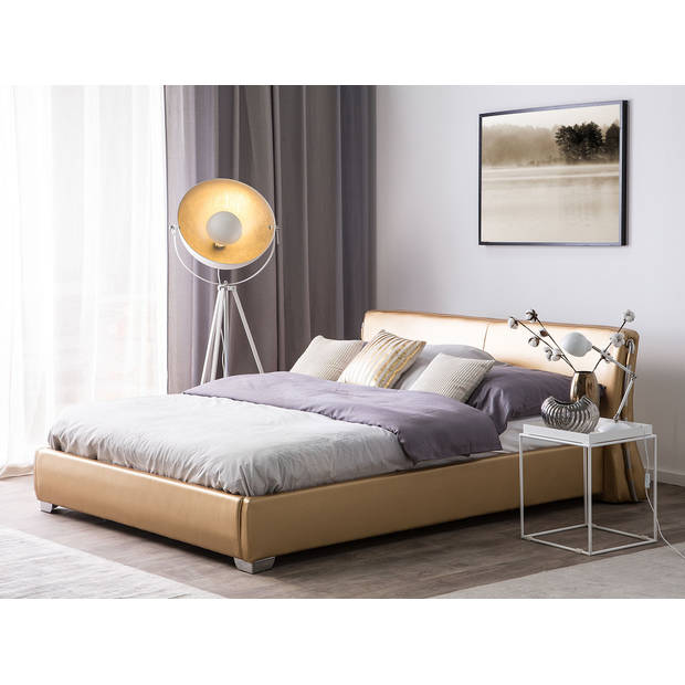 Beliani PARIS - Tweepersoonsbed-Goud-Leer