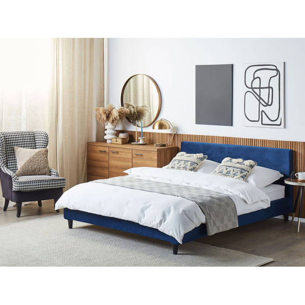 Beliani FITOU - Bekleding voor bedframe-Blauw-Fluweel