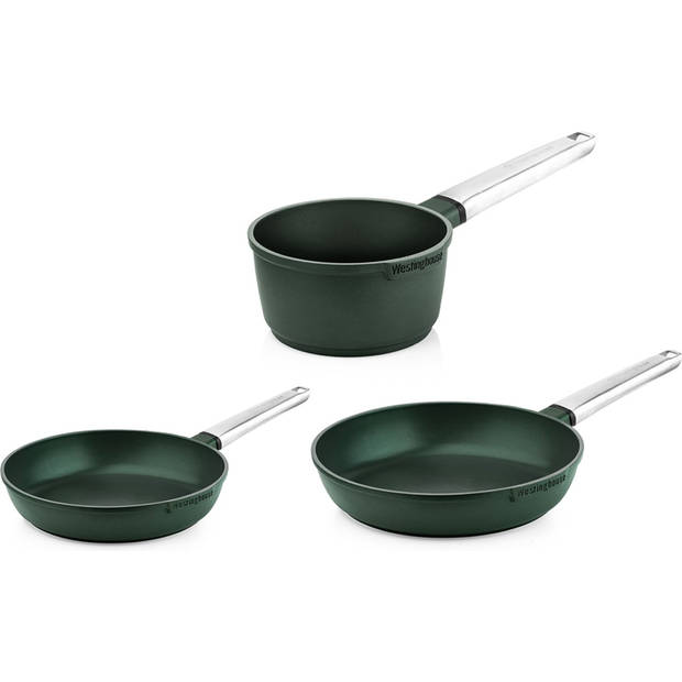 Westinghouse Pannenset - Performance Series Koekenpan 24cm + Koekenpan 28cm + Steelpan 18cm - Groen