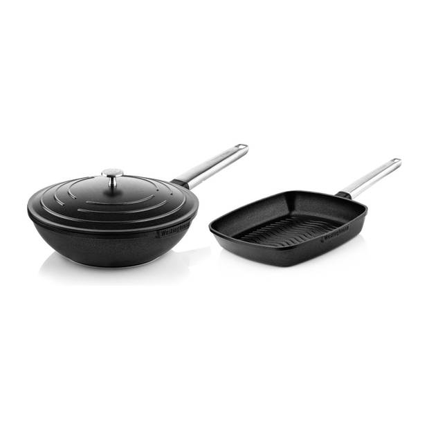 Westinghouse Pannenset Performance (Wokpan + Grillpan) ø 28 cm - Zwart - Inductie en alle andere warmtebronnen