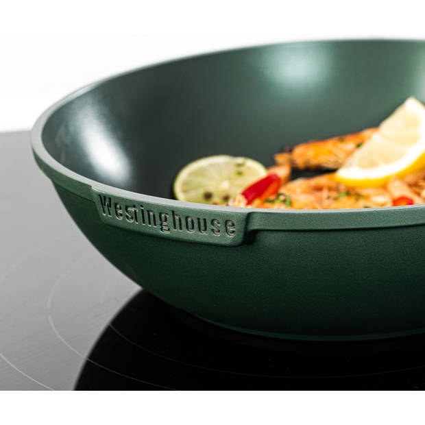 Westinghouse Pannenset Performance (Wokpan + Grillpan) ø 28 cm - Groen - Inductie en alle andere warmtebronnen