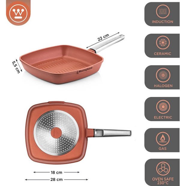 Westinghouse Pannenset Performance (Wokpan + Grillpan) ø 28 cm - Rood - Inductie en alle andere warmtebronnen