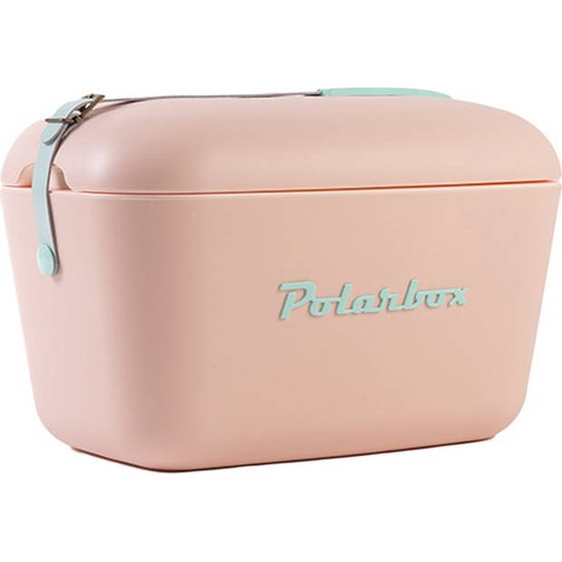 Polarbox retro koelbox roze met blauwe band - 12 liter - Duurzaam geproduceerde trendy koelbox