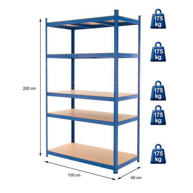 Werkplaatsplank 200x100x60 cm, metaal met poedercoating en MDF-hout, tot 350 kg