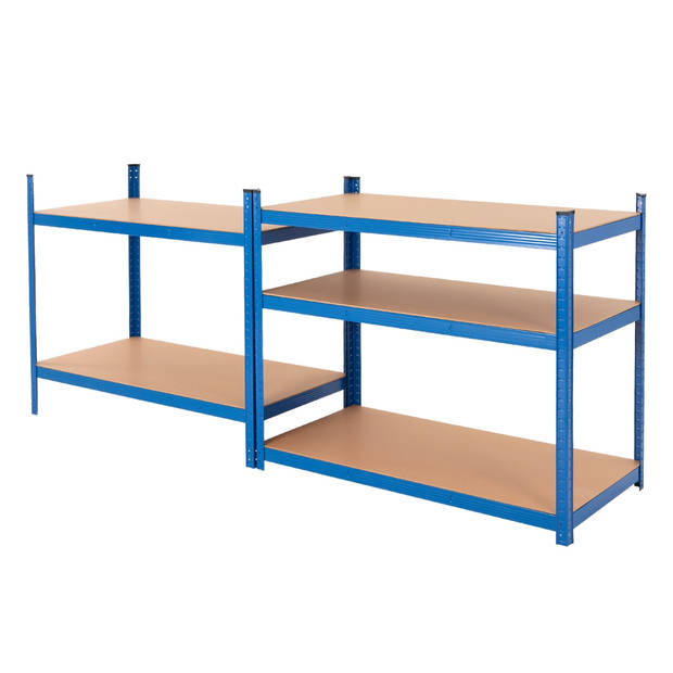 Werkplaatsplank blauw, 200x100x50 cm, gemaakt van gepoedercoat metaal en MDF-hout, tot 350 kg