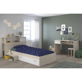 PARISOT Complete kinderkamer Hoofdeinde + bed + bureau - Eigentijdse stijl - Licht en wit acaciadecor - CHARLEMAGNE